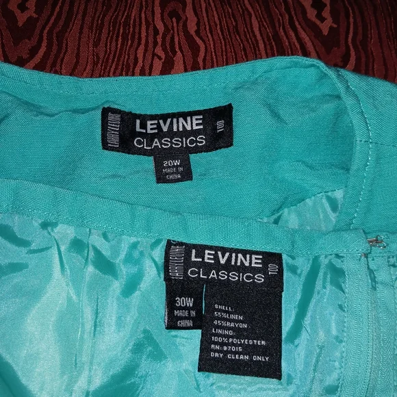 LEVINE CLASSIC 2 Piece Teal 3/4 Sleeve Collarless Button Skirt Suit Womes 20W/30 - Picture 10 of 16